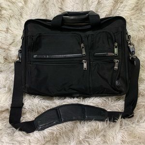 Tumi Alpha Laptop Bag Black Ballistic Nylon and Leather Messenger Organizer